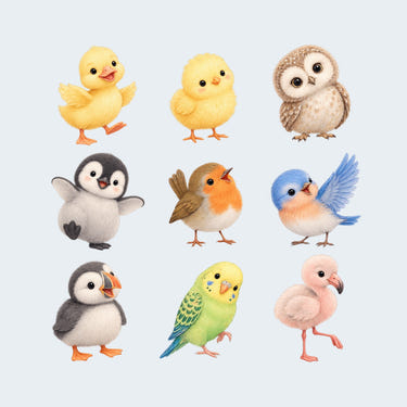 Baby Bird Animal Wall Decals, Set of 9, image 1