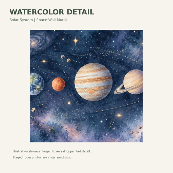 Watercolor Solar System Wall Mural, image 4