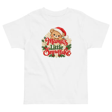 Mama's Little Snowflake toddler t-shirt in white, front view