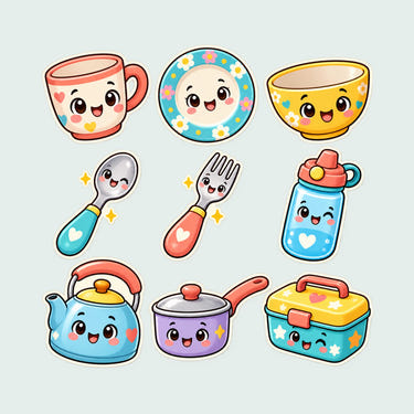 Cute Kitchen Wall Decals, Set of 9, First Words Stickers, image 1