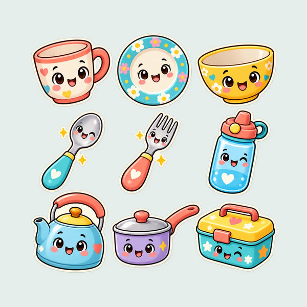 Cute Kitchen Wall Decals, Set of 9, First Words Stickers, image 1