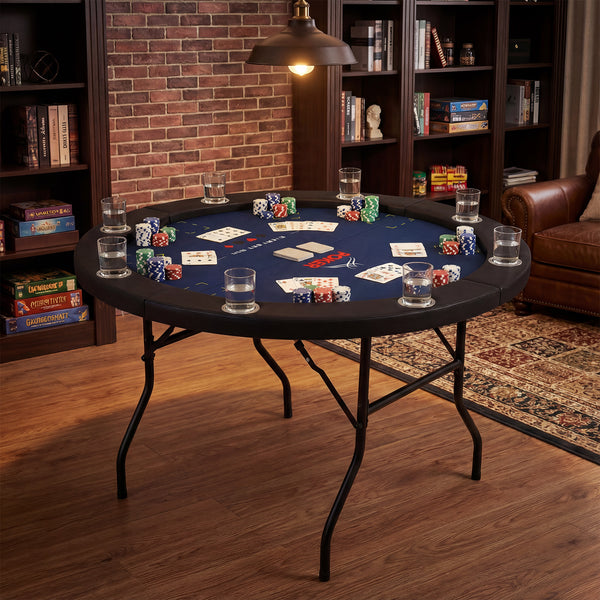 48 Inch Foldable Poker Table with 8 Cup Holders and Padded Edges