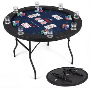 48 Inch Foldable Poker Table with 8 Cup Holders and Padded Edges
