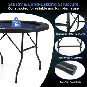 48 Inch Foldable Poker Table with 8 Cup Holders and Padded Edges