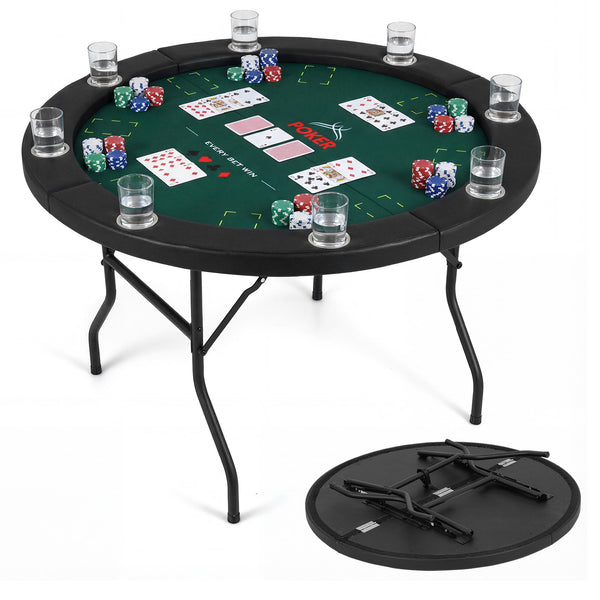 48 Inch Foldable Poker Table with 8 Cup Holders and Padded Edges