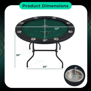 48 Inch Foldable Poker Table with 8 Cup Holders and Padded Edges