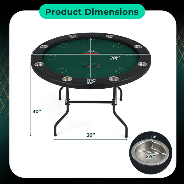 48 Inch Foldable Poker Table with 8 Cup Holders and Padded Edges