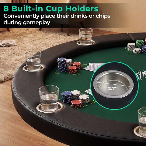 48 Inch Foldable Poker Table with 8 Cup Holders and Padded Edges