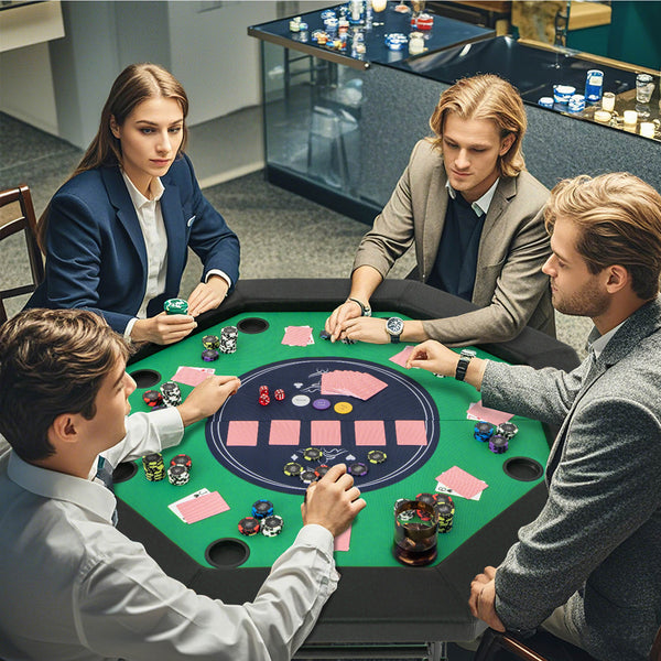 48 Inches Foldable Poker Table with Padded Rails and Cup Holders