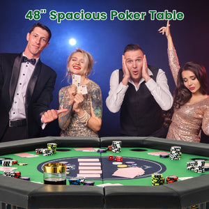 48 Inches Foldable Poker Table with Padded Rails and Cup Holders