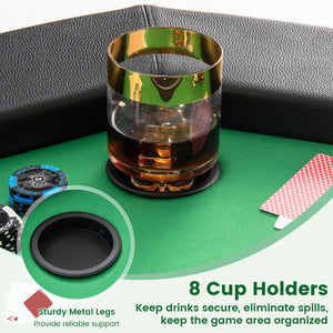 48 Inches Foldable Poker Table with Padded Rails and Cup Holders