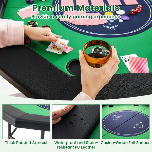 48 Inches Foldable Poker Table with Padded Rails and Cup Holders