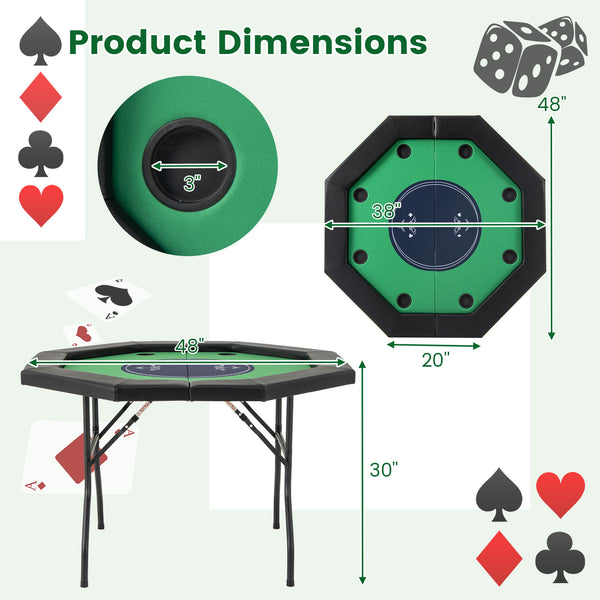 48 Inches Foldable Poker Table with Padded Rails and Cup Holders