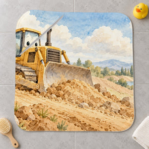 Bulldozer Hills kids hooded bath towel laid flat