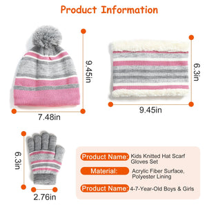 Winter Kids Knitted Hat Scarf Gloves 3Pcs Boys Girls