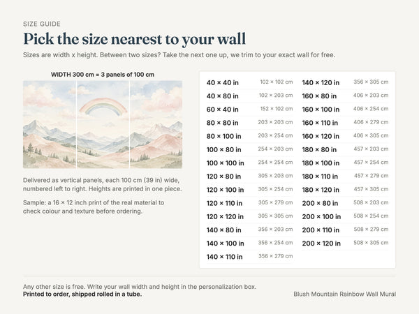 Watercolor Blush Mountain Rainbow Wall Mural, image 4
