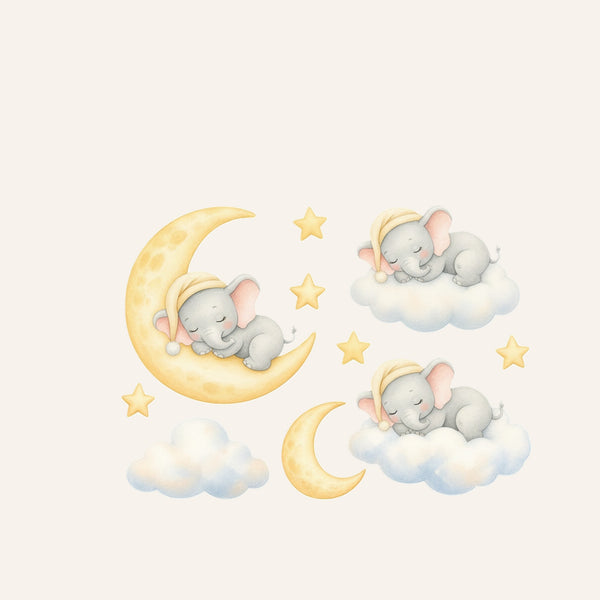 Sleeping Elephant Moon and Clouds Wall Decals, Set of 10, image 3