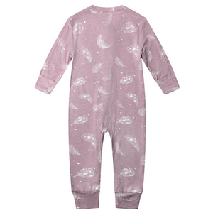 Bamboo Long Sleeve Zip Footless Baby Pajamas - Feather Mauve