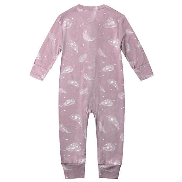 Bamboo Long Sleeve Zip Footless Baby Pajamas - Feather Mauve