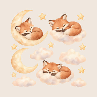 Sleeping Fox Moon and Clouds Wall Decals, Set of 15, image 1