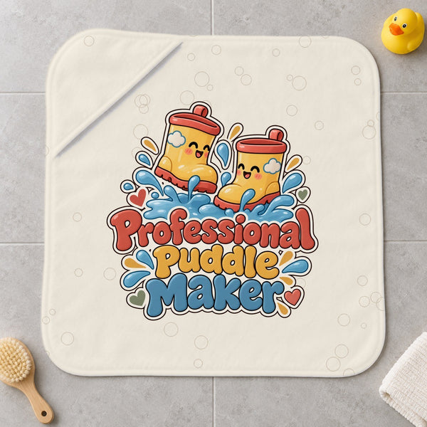 Professional Puddle Maker kids hooded bath towel laid flat
