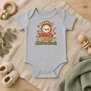 Mom's Little Alarm Clock baby bodysuit in heather grey