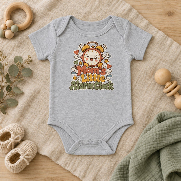 Mom's Little Alarm Clock baby bodysuit in heather grey