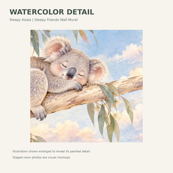 Watercolor Sleepy Koala Wall Mural, image 4