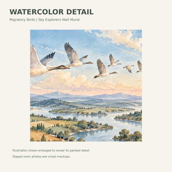 Watercolor Migratory Birds Wall Mural, image 4
