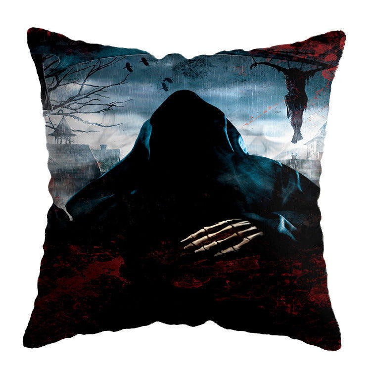 Linen Skull Halloween Pillow Cover for festive home decor, perfect for spooky season accents.