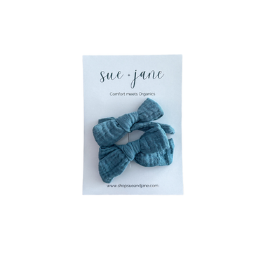 Dusty Blue Organic Cotton Bows