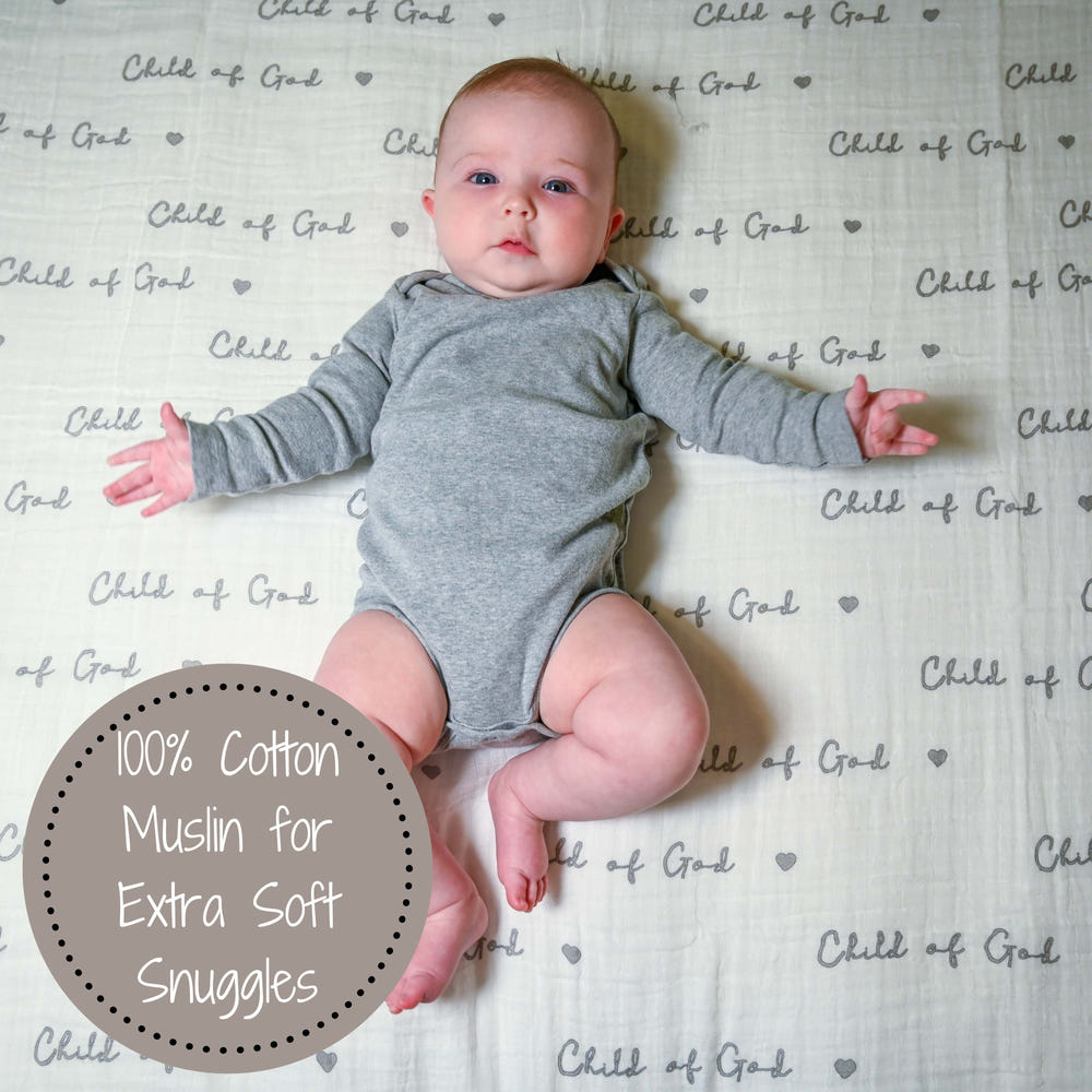 Child of God Baby Muslin Swaddle Blanket - soft, breathable, and perfect for wrapping your little one in comfort.