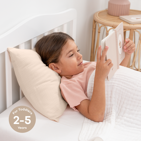 Toddler Pillows with Soft Muslin Pillow Case in Cream