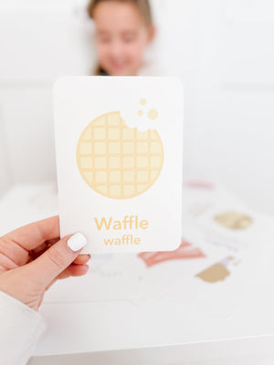 Colorful breakfast flashcards for babies, promoting early learning and sensory play. Angle 16 view.