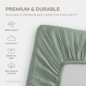 Muslin Cotton Bassinet Sheets, 2 Pack in Fern and Cream