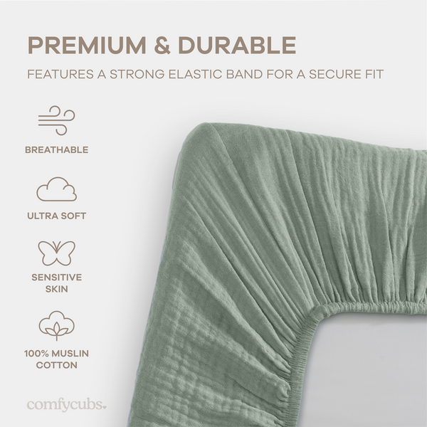 Muslin Cotton Bassinet Sheets, 2 Pack in Fern and Cream
