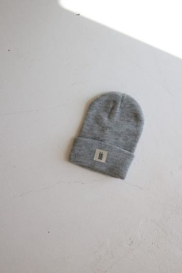 Grey ff Knit Beanie for babies - soft, stylish, and perfect for keeping little heads warm.