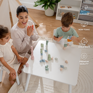 Neutral stacking blocks for toddlers, perfect for developing motor skills and creativity. Angle view 4.