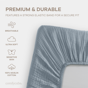 Muslin Cotton Bassinet Sheets, 2 Pack in Pacific Blue and Heather