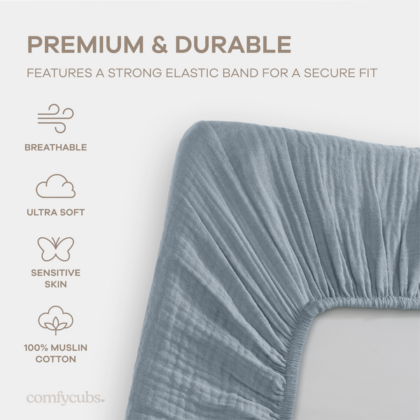 Muslin Cotton Bassinet Sheets, 2 Pack in Pacific Blue and Heather