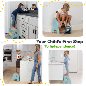 2-Step Wooden Stool for Toddlers(Step Stool for Children Ages 2+)