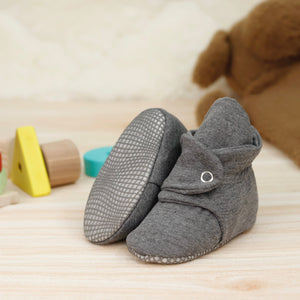 Organic Cotton Baby Booties, Non-Slip Sole, Cotton Newborn Booties Home Nursery Shoes, Dark Gray