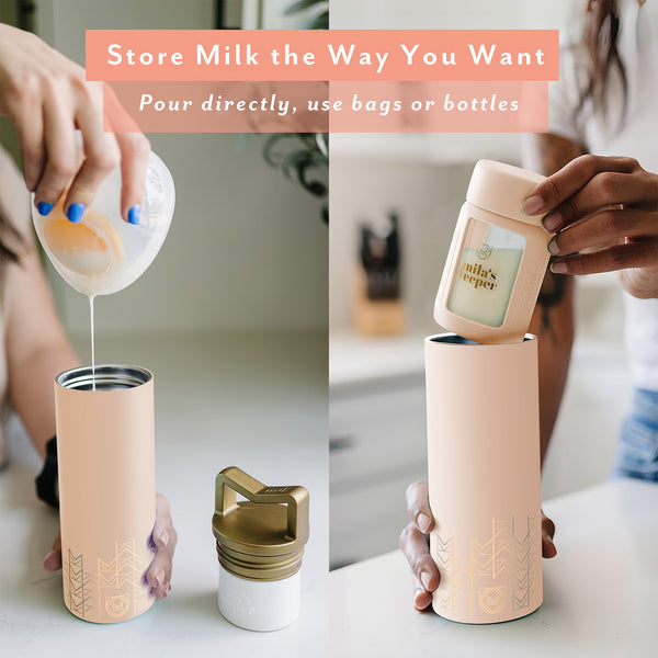 MilKeeper Starter Set in Pink Sands - Breast Milk Storage Containers, Angle 5 view showcasing stylish design and functionality.