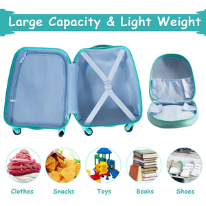 Green ABS kids suitcase set, 12" & 16", perfect for travel. Stylish and durable luggage for babies and children.