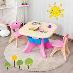 3-piece plastic children play table and chair set for indoor and outdoor use, perfect for kids' playtime.