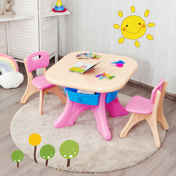 3-piece plastic children play table and chair set for indoor and outdoor use, perfect for kids' playtime.