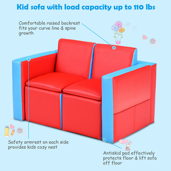 Multi-functional kids sofa table chair set in playful design, perfect for children's rooms and play areas.