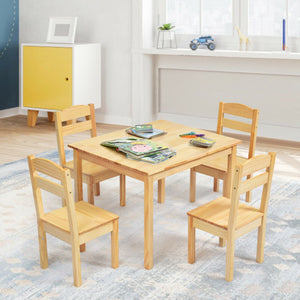 5 pcs Kids Pine Wood Multicolor Table Chair Set