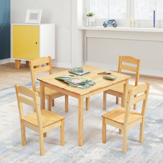 5 pcs Kids Pine Wood Multicolor Table Chair Set