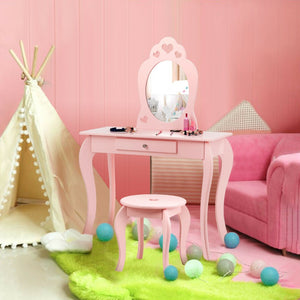 Kids Princess Makeup Dressing Play Table Set with Mirror for Girls
